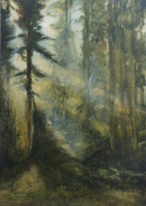 8 SOUS BOIS          50 X 70 Huile sur toile lin technique Van Eyck